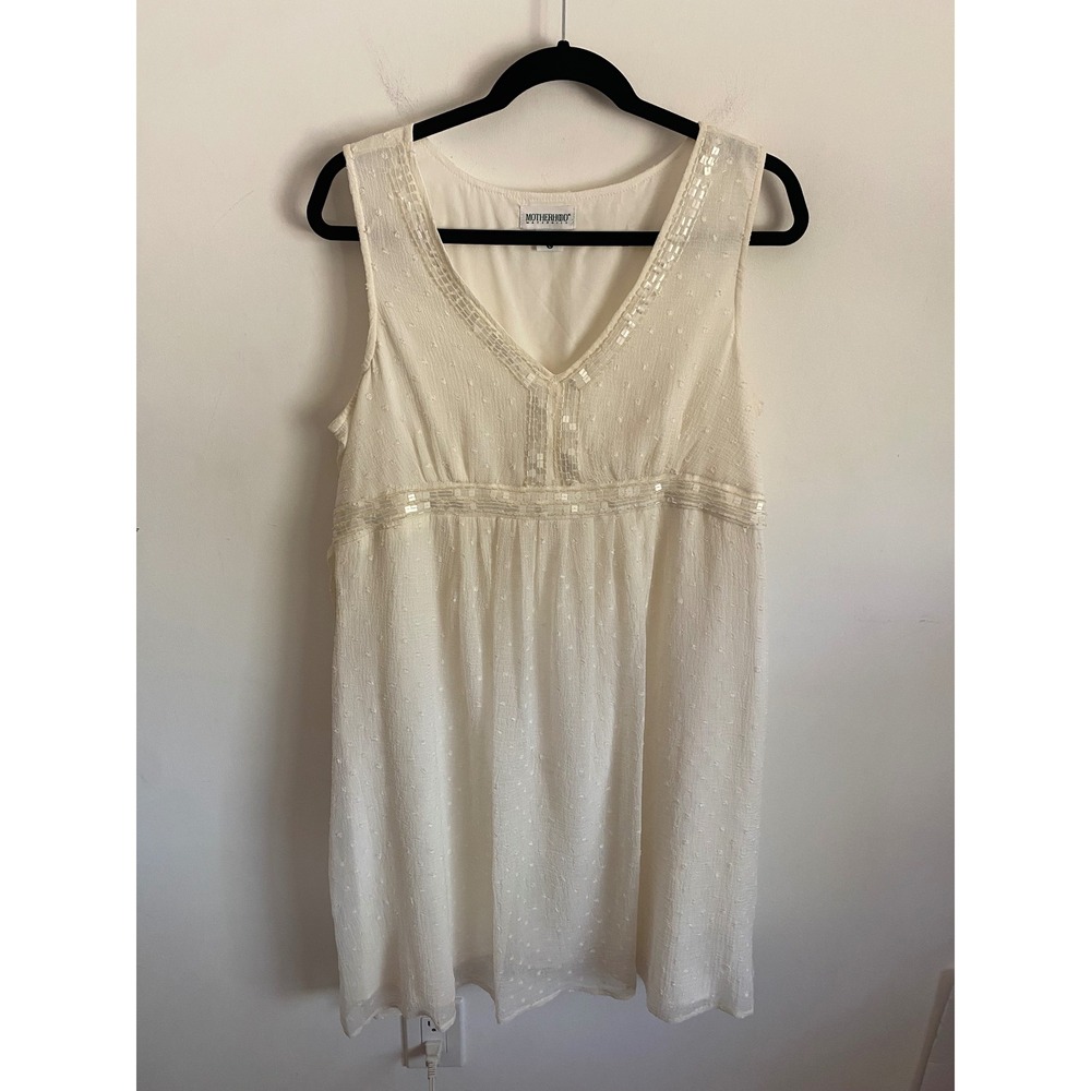 Motherhood Maternity Ivory Swiss Dot Sequin Empire Waist Dress Large Sleeveless‎